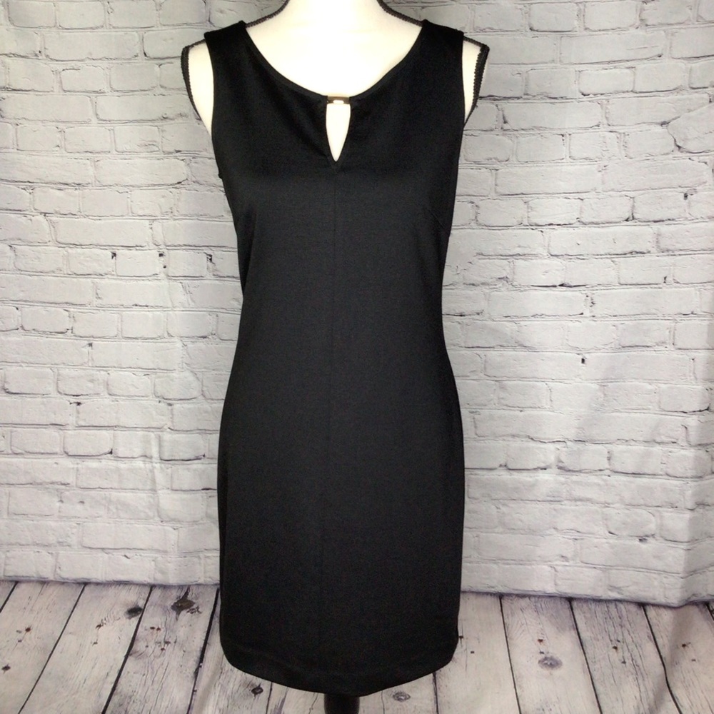 Banana Republic Factory Black Sleeveless Body Contour Dress Front Keyhole 2 NWT